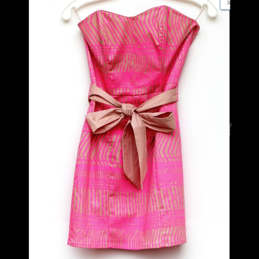 H&M Hot Pink Strapless Mini Dress with Sash Size 4 EUC